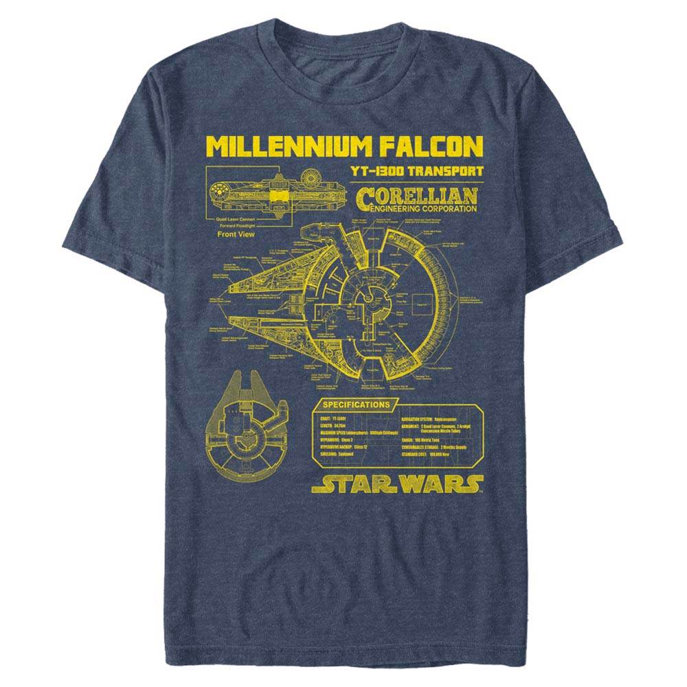 Men's Star Wars Falcon Schematic T-Shirt - NAVY HTR / 3XL