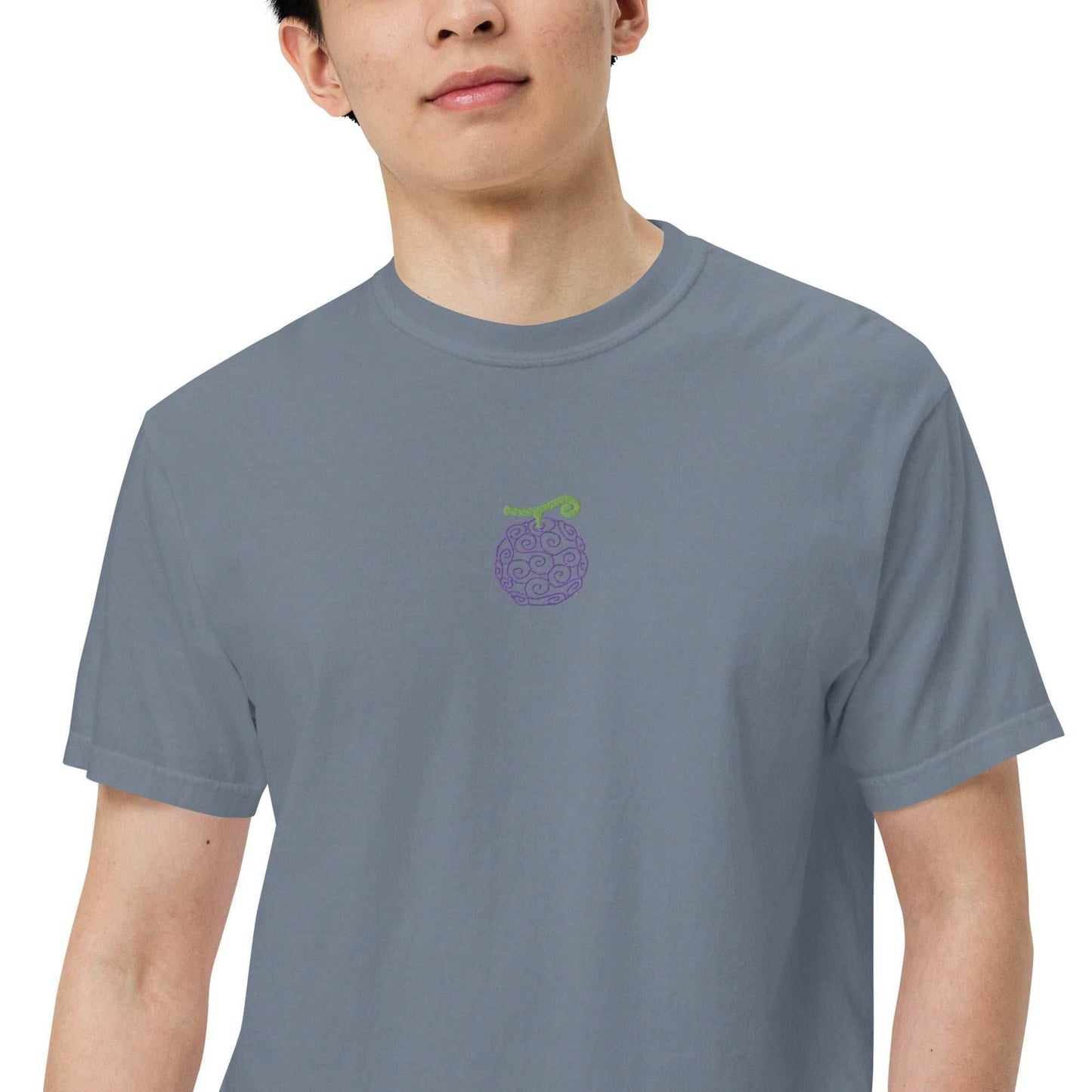 Gum Gum Devil Fruit Comfort Colors® Embroidered Anime Tee - Slate Blue / S