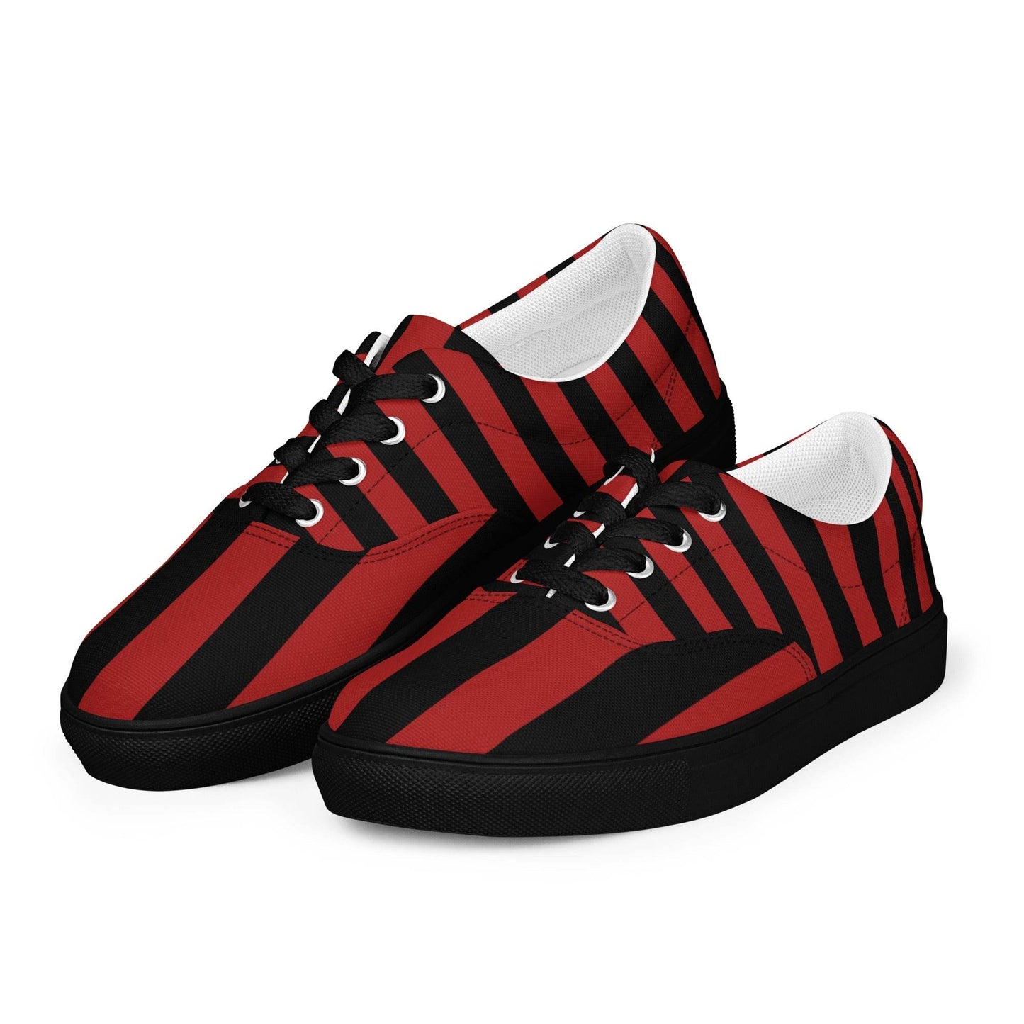 Black and Red Striped Men’s Lace-up Canvas Shoes - 5
