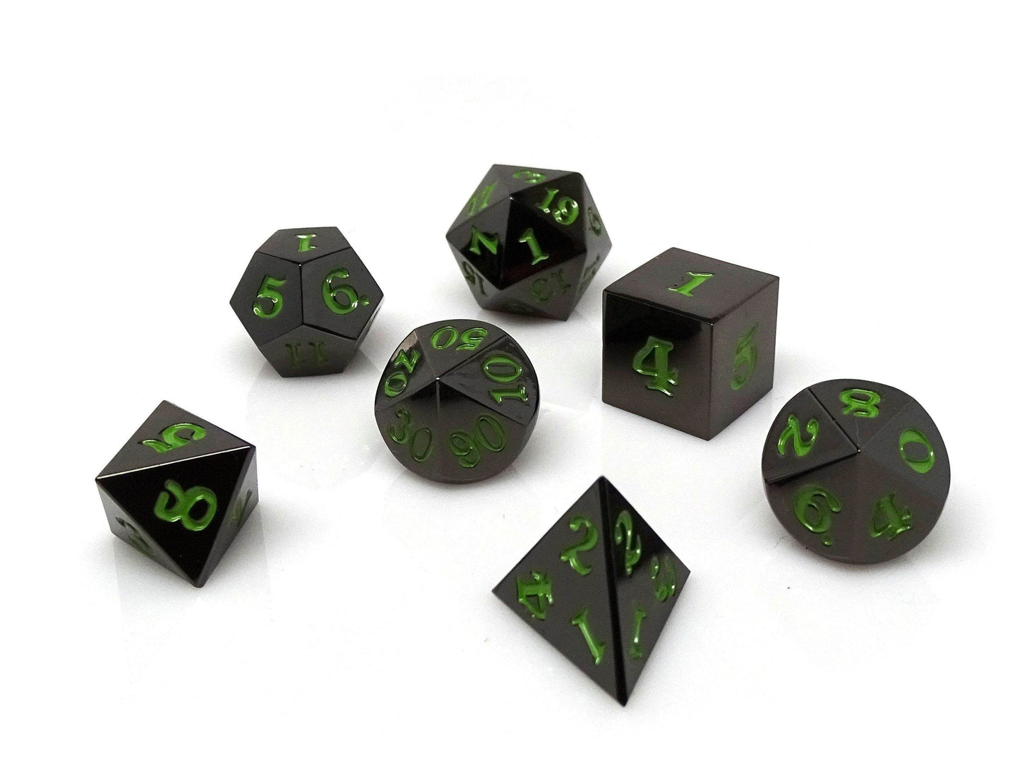 Gun Metal 7 Piece Dice Set - Signature Font - Serpent Blood -