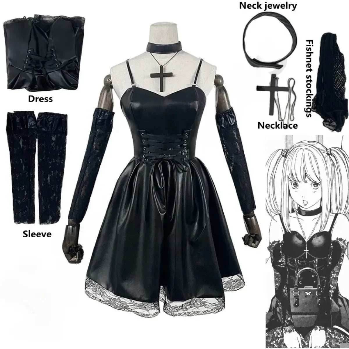 Misa Amane Gothic Cosplay Costume – Dress with Lace & Accessories - XS / Death Note / Costume only