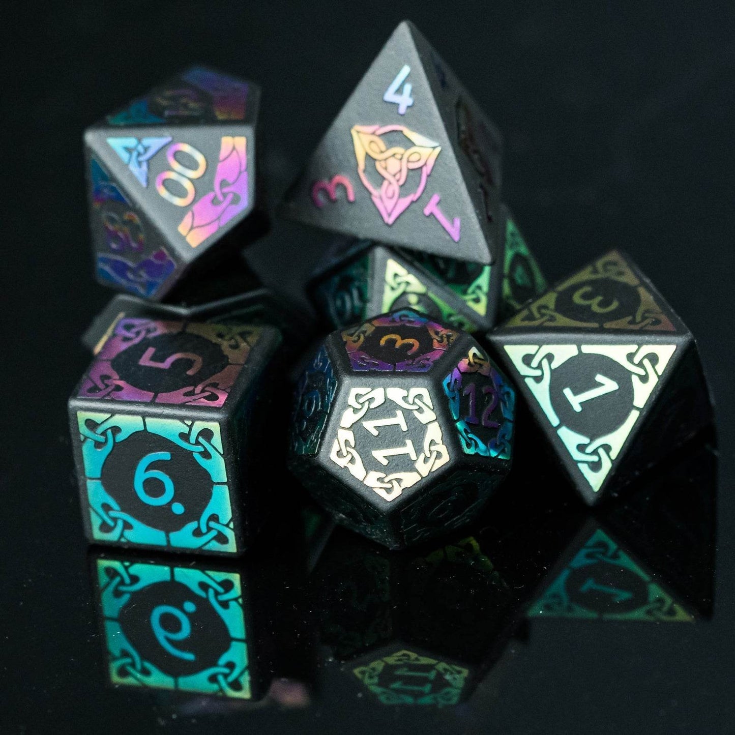 Obsidian With Rainbow Font Gemstone Dice Set -