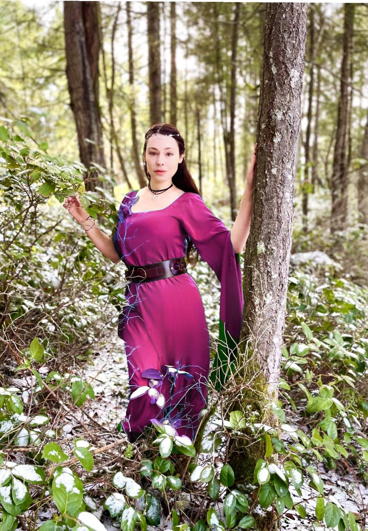 Reminisce - Faerie Women’s Medieval Viking Dress - Renaissance Faire Costume - Fairy Elf Cosplay Chemise - Amaranth