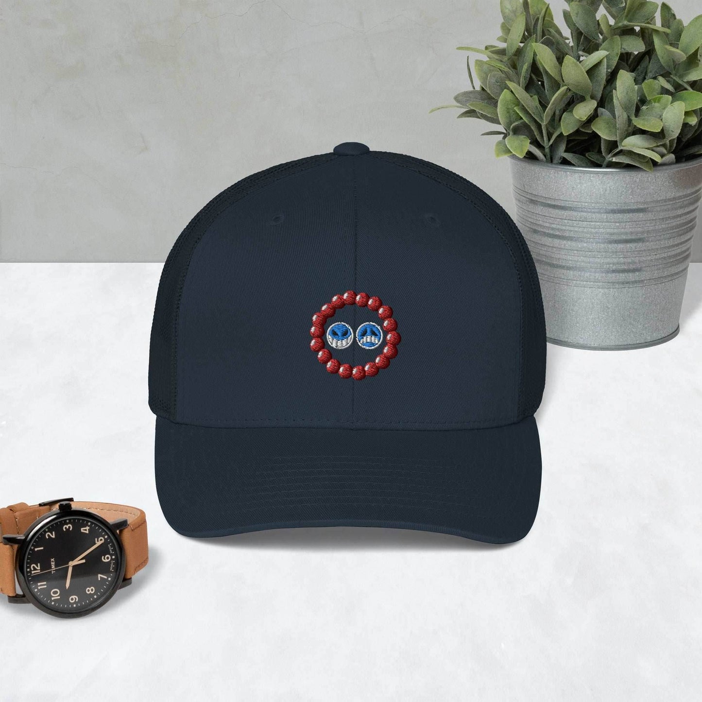 Ace Beads Anime Embroidered Trucker Hat - Navy