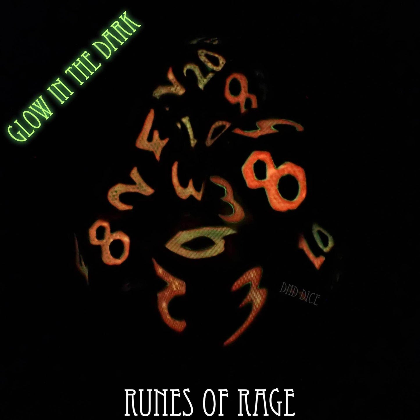 Runes of Rage Glow in the Dark Metal Dice Set -