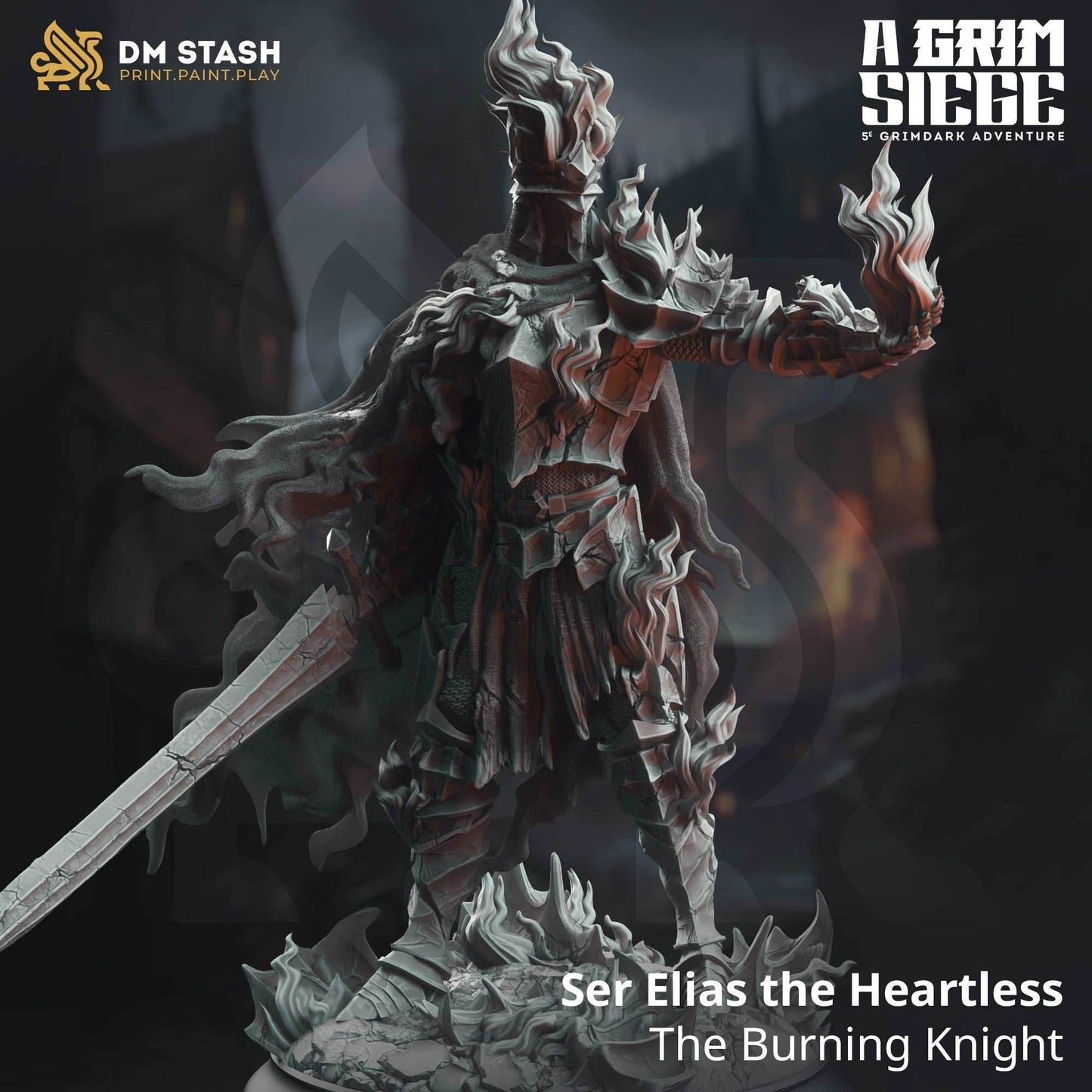 Ser Elias the Heartless, The Burning Knight (Male Human Cursed Paladin) - 32mm Scale