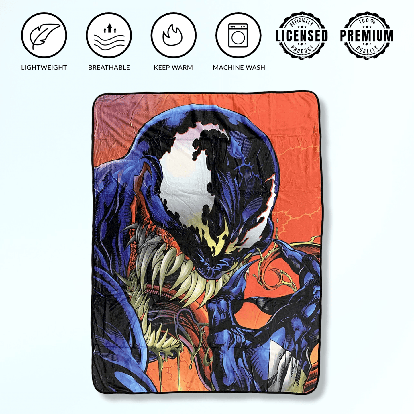 Marvel Venom Tongue Spider-Man Villain Fleece Throw Blanket 45in. By 60in. -