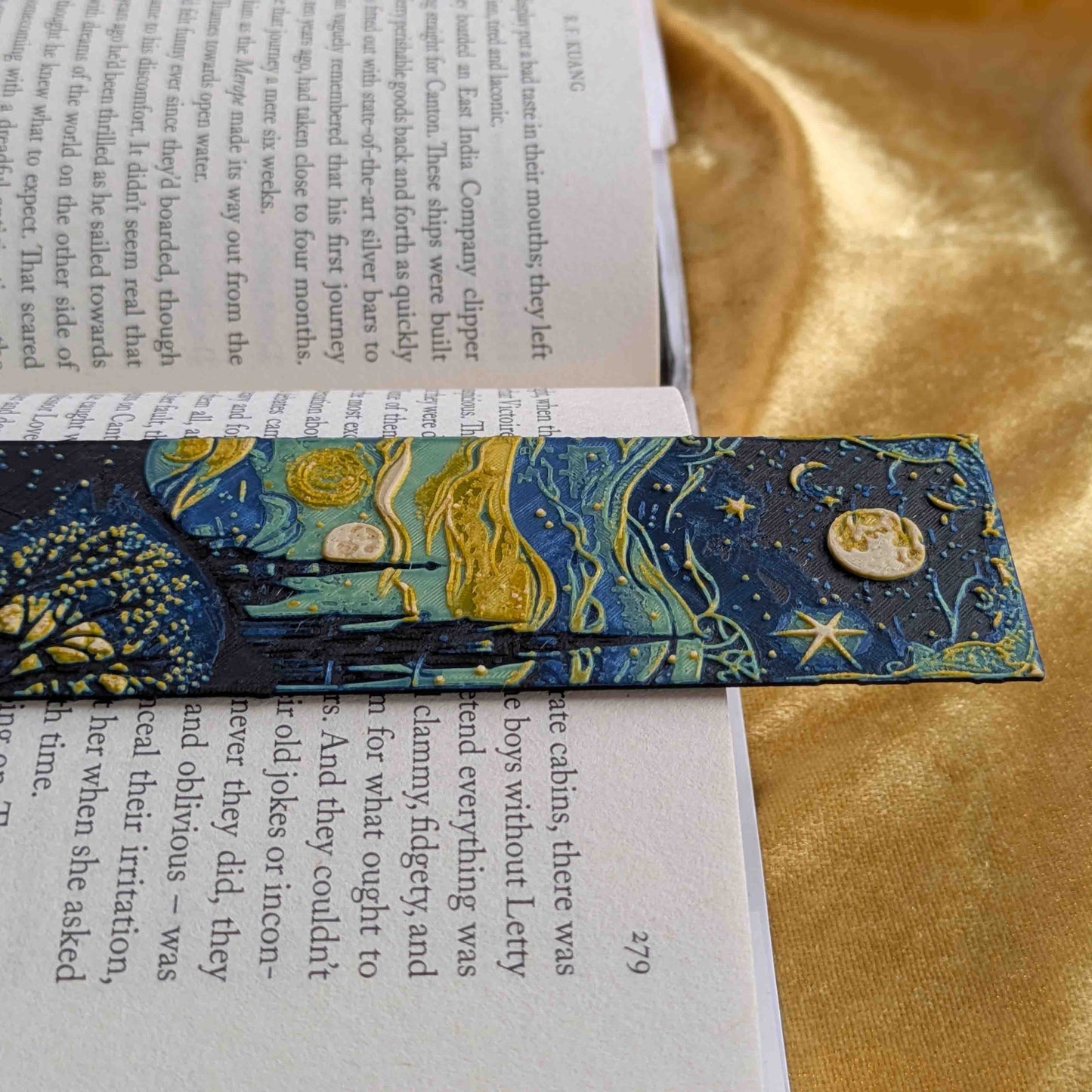 Starry Night Gothic Bookmark, Moonlit Landscape, Slim Art Bookmark