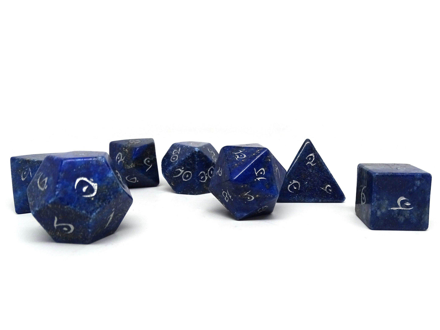 Stone Dice Collection - Lapis with Silver Numbering - Elvenkind Font -