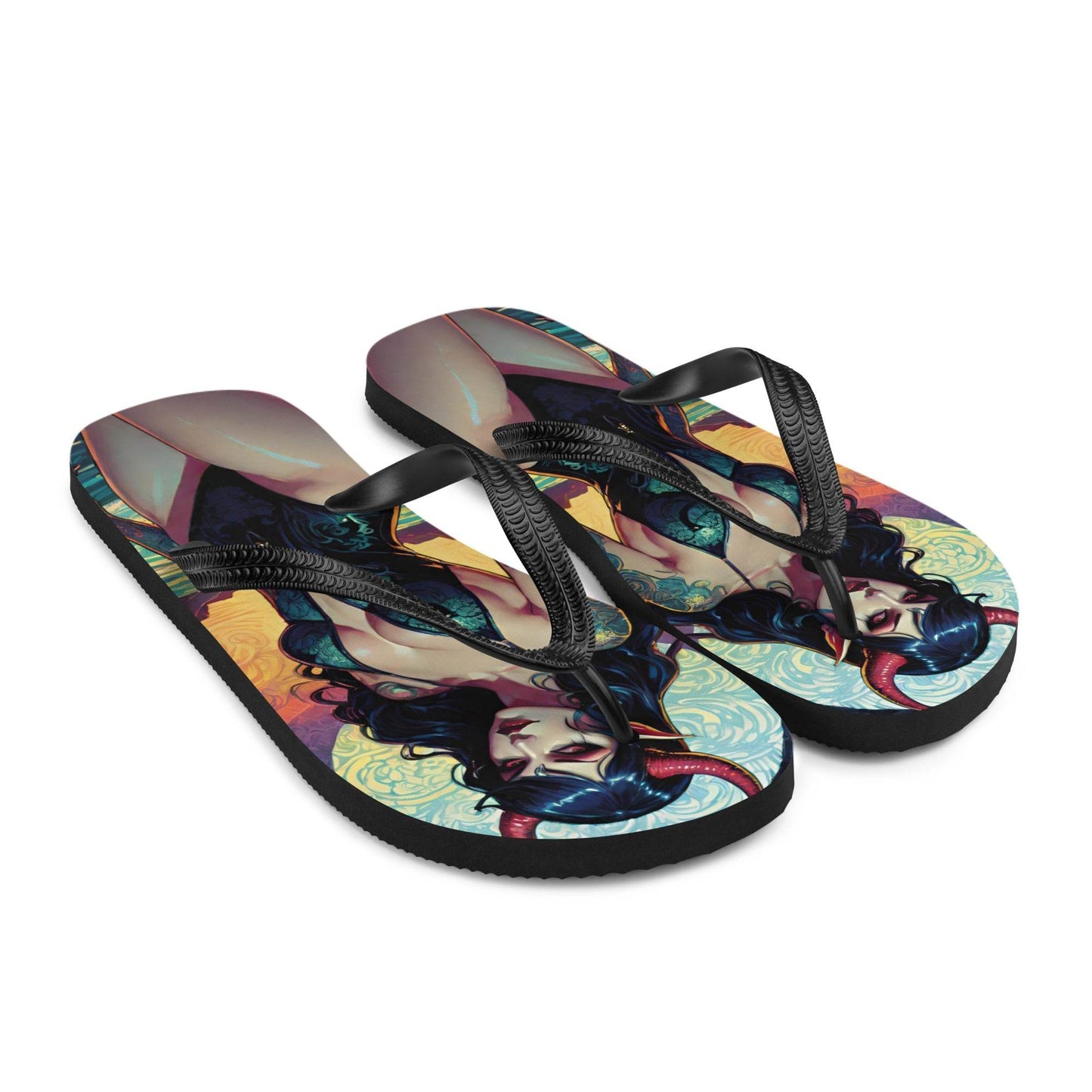 Colorful Summer Succubus in a Swimsuit 2 Gothic Flip Flops - S