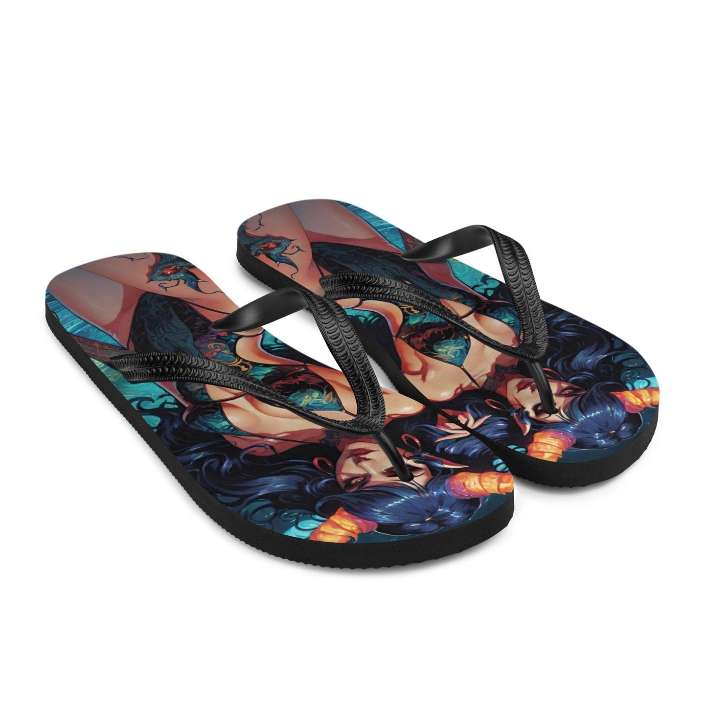 Colorful Summer Succubus in a Swimsuit 3 Gothic Flip Flops - S