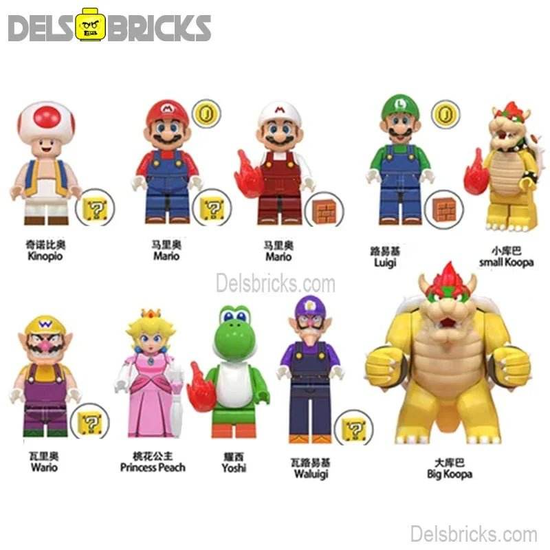 Super Mario Brothers Movie Set of 10 Lego Minifigures Custom Toys -