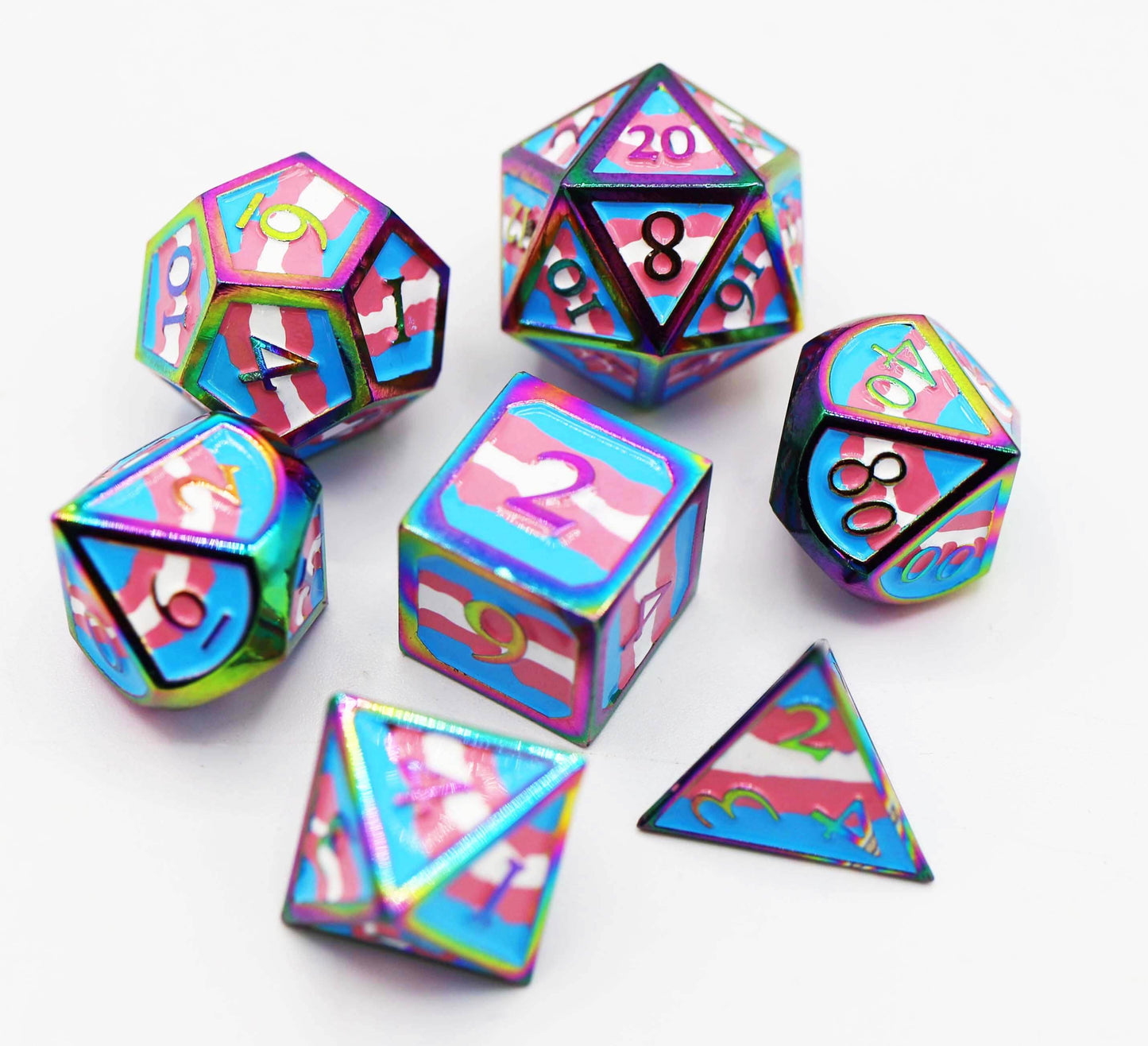 Transgender Pride Flag - Metal RPG Dice Set -