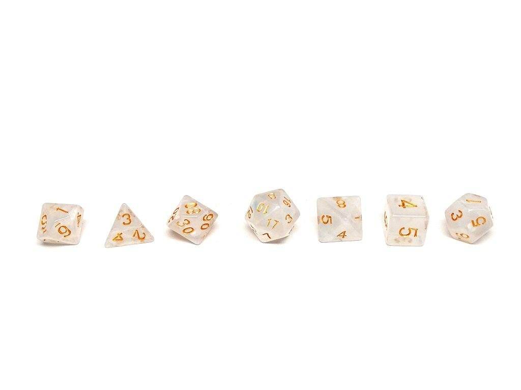 Translucent Ivory Dice - 7 Piece Set With Bag -