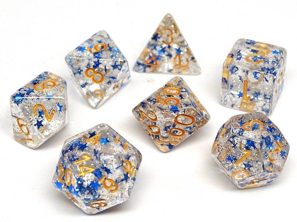 Translucent Starburst with Gold Numbering Dice Collection - 7 Piece Set -