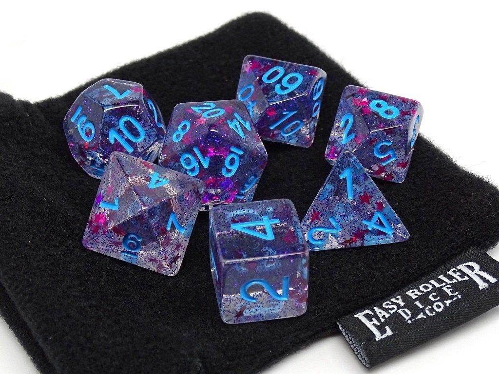 Translucent Starburst with Powder Blue Numbering Dice Collection - 7 Piece Set -