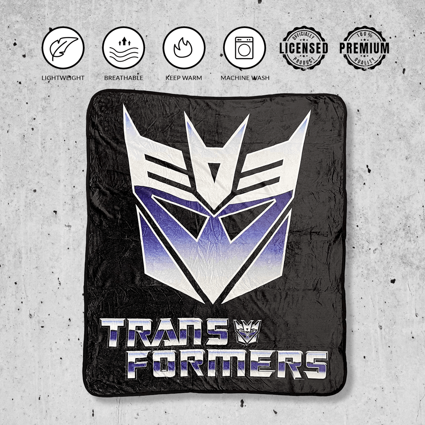 Hasbro Transformers Decepticon Symbol 80's Cartoon Fleece Throw Blanket -