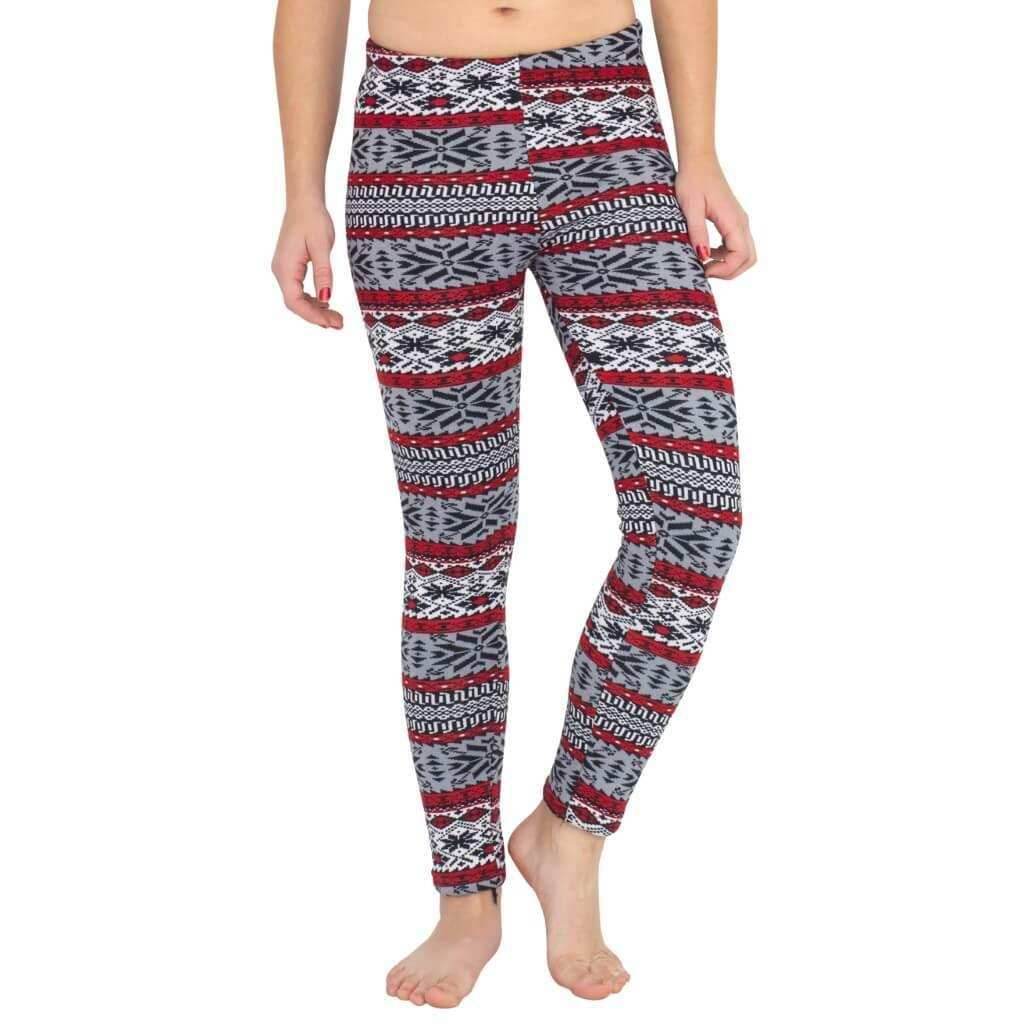 Ugly SNOWFLAKES Pattern RED GRAY Christmas Leggings - S/M