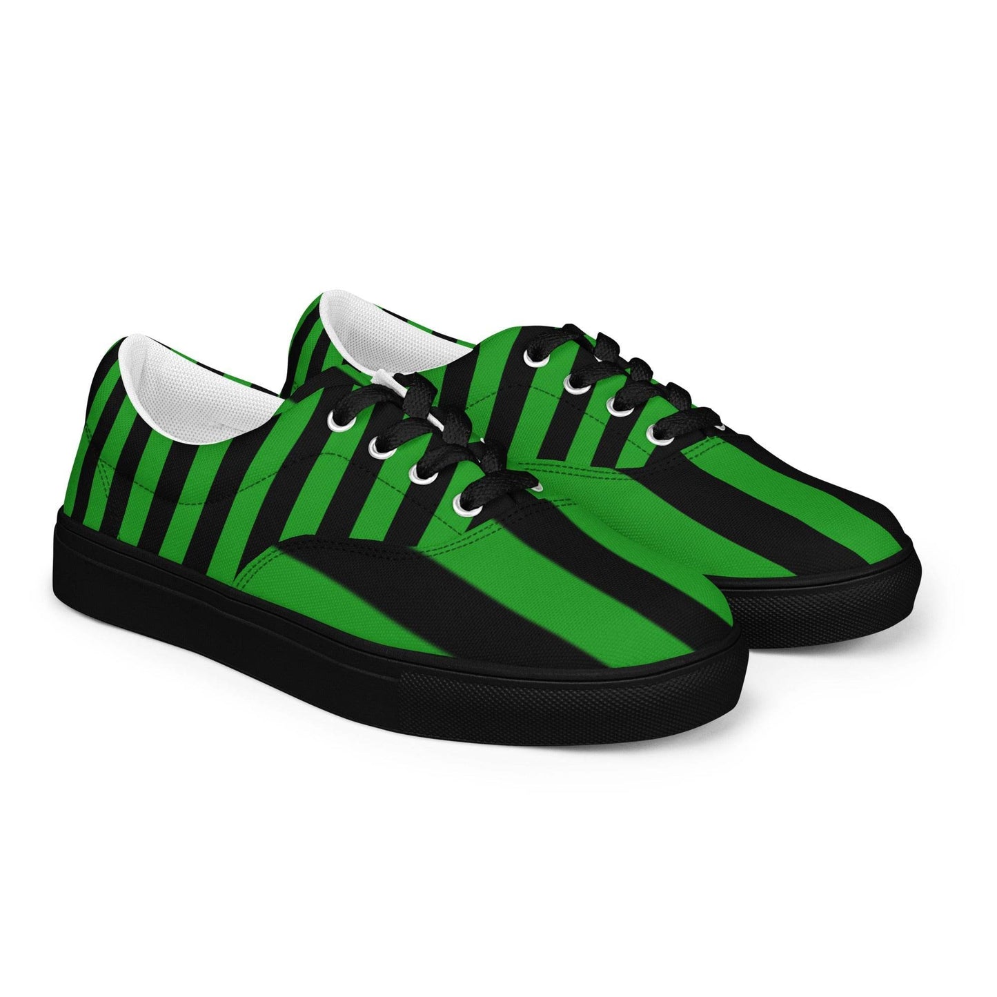 Black and Green Striped Women’s Lace-up Canvas Shoes - 5