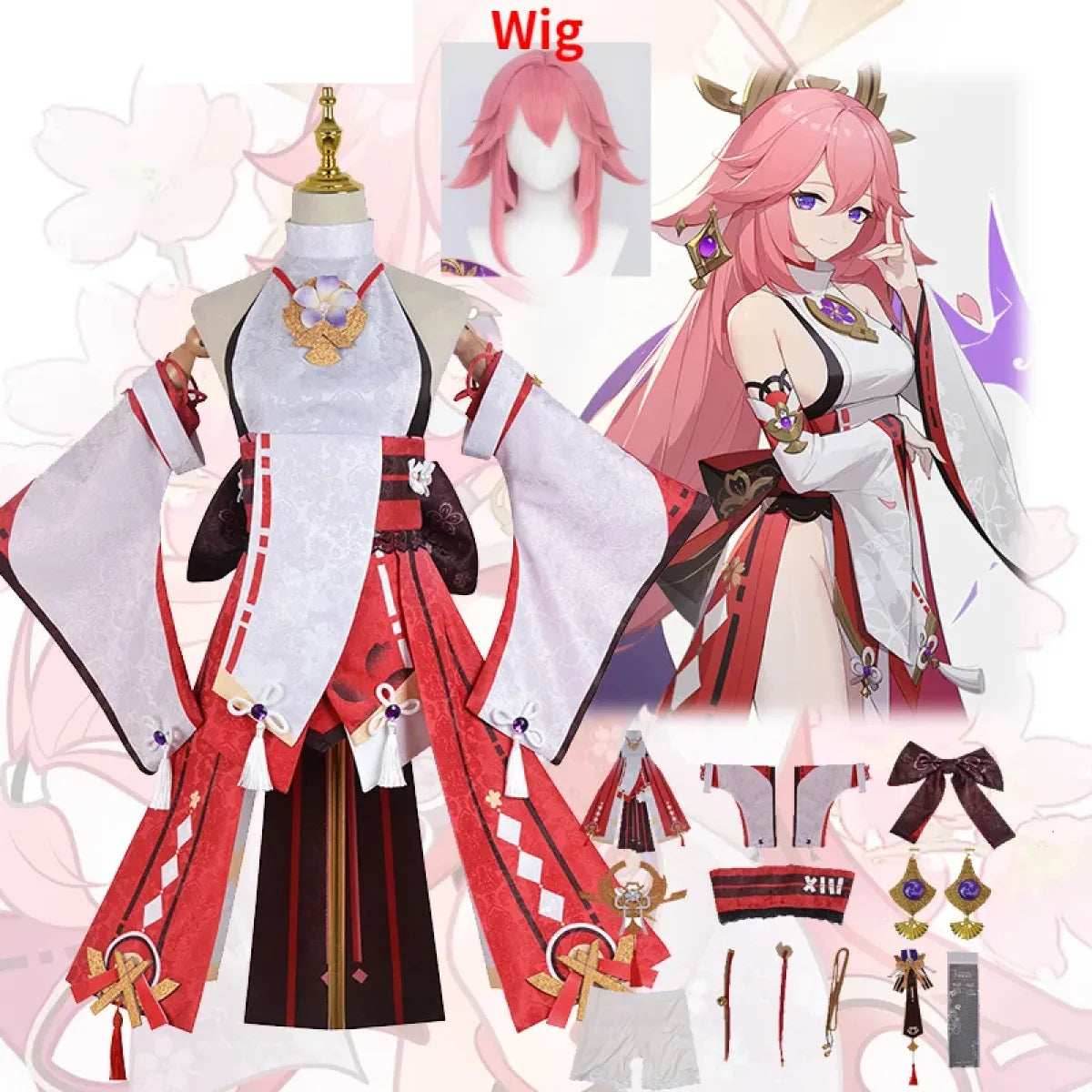 Yae Miko Cosplay Costume - Genshin Impact - Clothes Wig Set / XS
