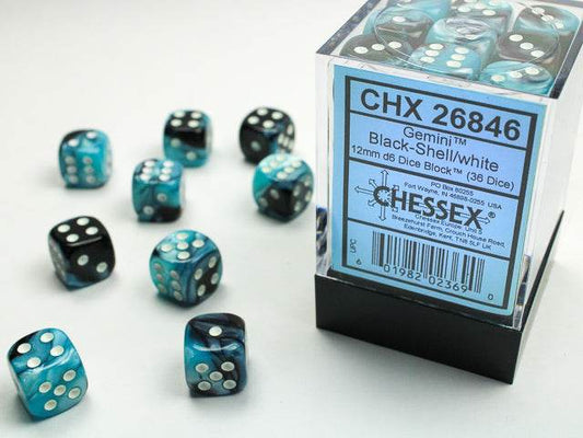 Chessex 12mm 6-Sided Gemini Dice Block - Gemini Steel-Teal with White Pips