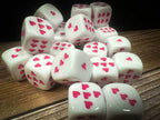 Opaque White/Pink 16mm D6 Dice with Heart Pips (sold per piece) - 