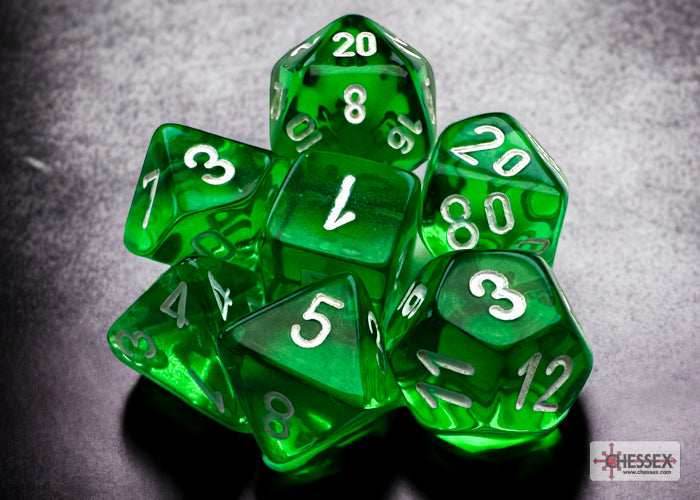 Translucent Green/white Mini-Polyhedral 7-Die Set (Mini Poly Release 3) - 