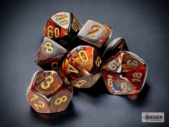 Scarab Blue Blood/gold Mini-Polyhedral 7-Die Set (Mini Poly Release 3) - 