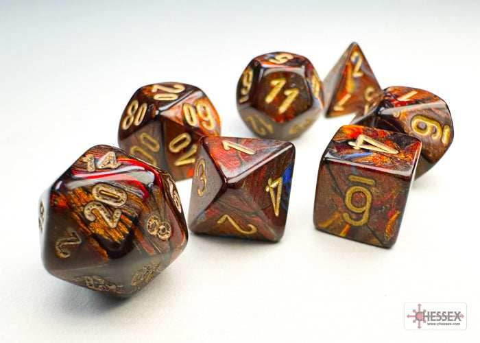 Scarab Blue Blood/gold Mini-Polyhedral 7-Die Set (Mini Poly Release 3) - 