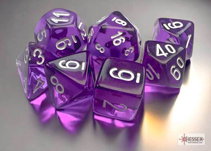 Translucent Purple/white Mini-Polyhedral 7-Die Set (Mini Poly Release 3) - 