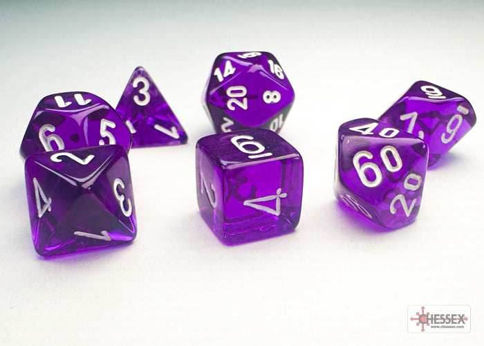 Translucent Purple/white Mini-Polyhedral 7-Die Set (Mini Poly Release 3) - 