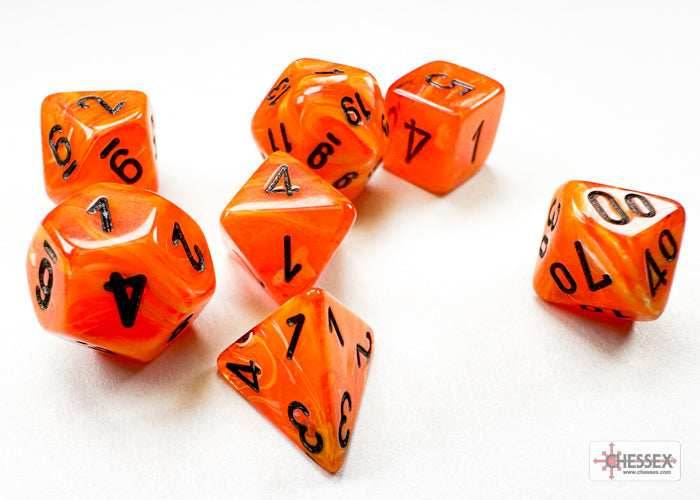 Vortex Orange/black Mini-Polyhedral 7-Die Set (Mini Poly Release 3) - 