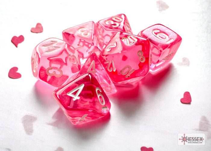 Translucent Pink/white Mini-Polyhedral 7-Die Set (Mini Poly Release 3) - 