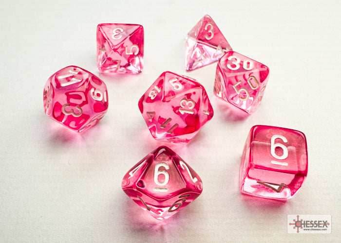 Translucent Pink/white Mini-Polyhedral 7-Die Set (Mini Poly Release 3) - 
