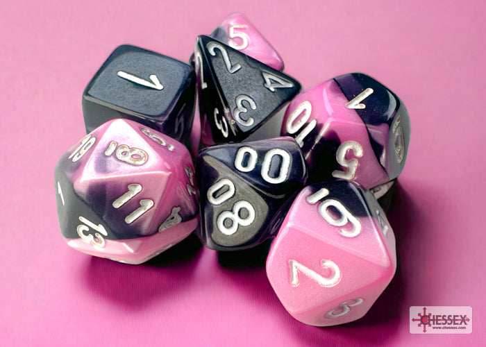 Gemini Black-Pink/white Mini-Polyhedral 7-Die Set (Mini Poly Release 3) - 