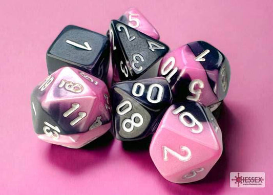 Gemini Black-Pink/white Mini-Polyhedral 7-Die Set (Mini Poly Release 3) - 