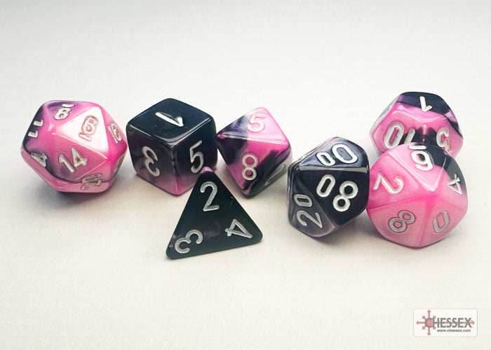 Gemini Black-Pink/white Mini-Polyhedral 7-Die Set (Mini Poly Release 3) - 