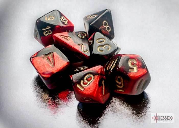 Gemini Black-Red/gold Mini-Polyhedral 7-Die Set (Mini Poly Release 3) - 