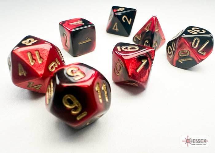 Gemini Black-Red/gold Mini-Polyhedral 7-Die Set (Mini Poly Release 3) - 