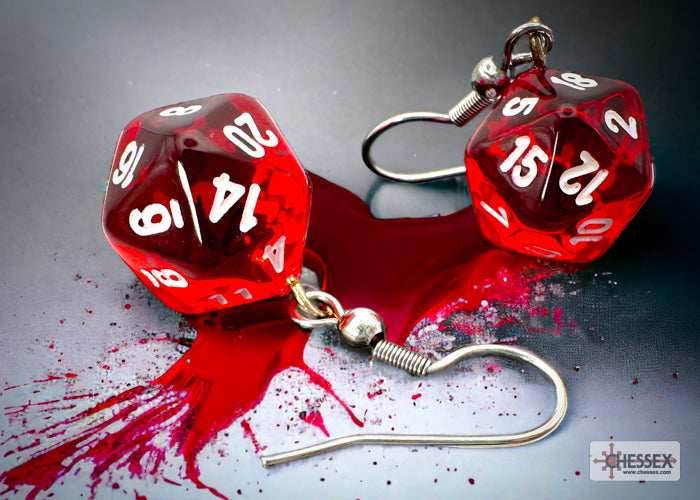 Hook Earrings Translucent Red Mini-Poly d20 Pair - 