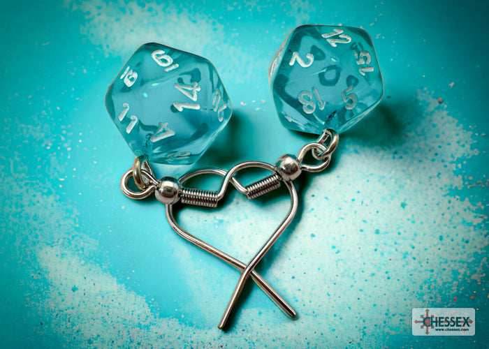 Hook Earrings Translucent Teal Mini-Poly d20 Pair - 