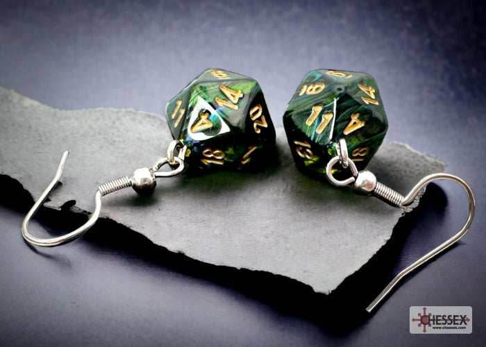 Hook Earrings Scarab® Jade Mini-Poly d20 Pair - 
