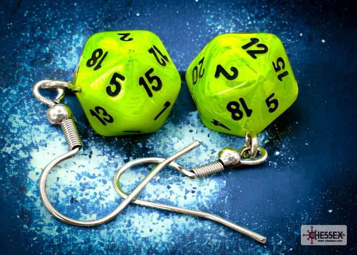 Hook Earrings Vortex® Bright Green Mini-Poly d20 Pair - 