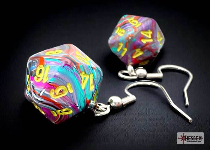 Hook Earrings Festive® Mosaic Mini-Poly d20 Pair - 