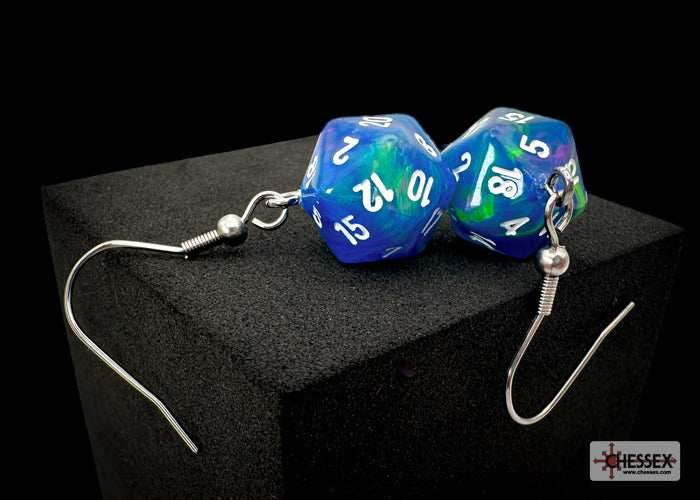 Hook Earrings Festive® Waterlily™ Mini-Poly d20 Pair - 