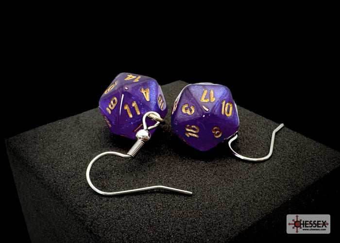 Hook Earrings Borealis® Royal Purple Mini-Poly d20 Pair - 