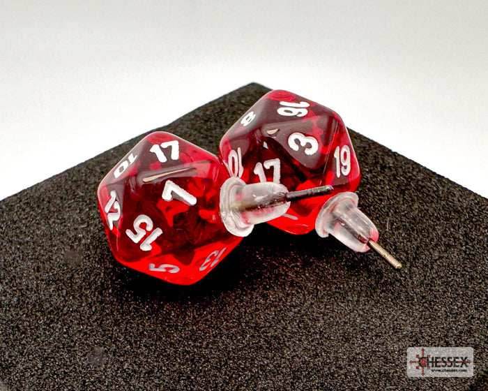 Stud Earrings Translucent Red Mini-Poly d20 Pair - 