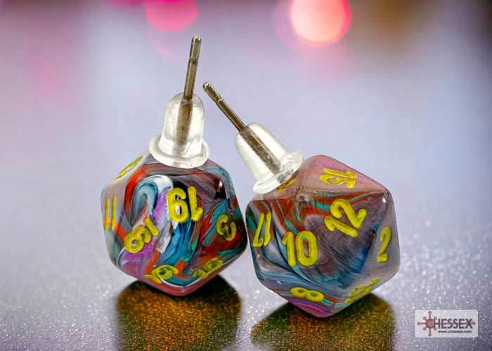 Stud Earrings Festive® Mosaic Mini-Poly d20 Pair - 