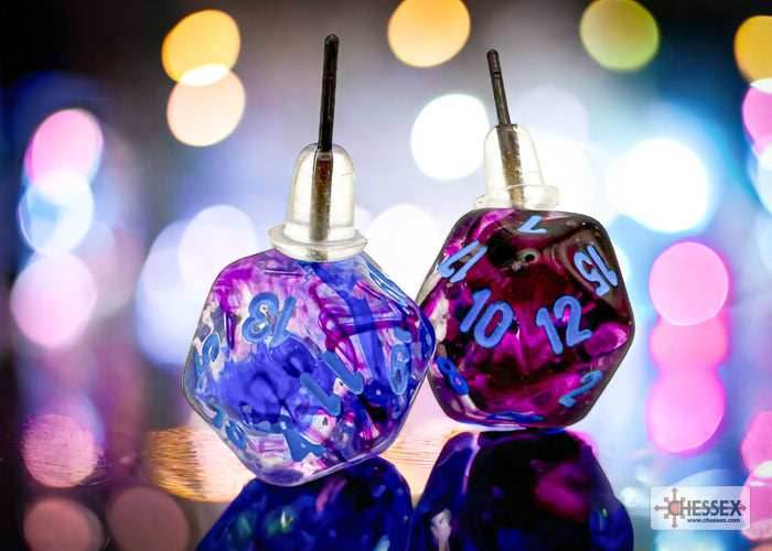 Stud Earrings Nebula® Nocturnal™ Mini-Poly d20 Pair - 