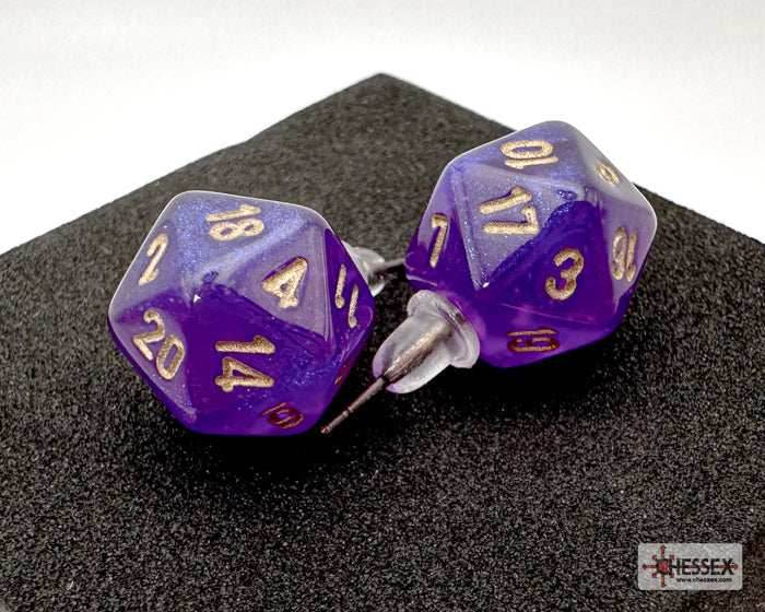 Stud Earrings Borealis® Royal Purple Mini-Poly d20 Pair - 